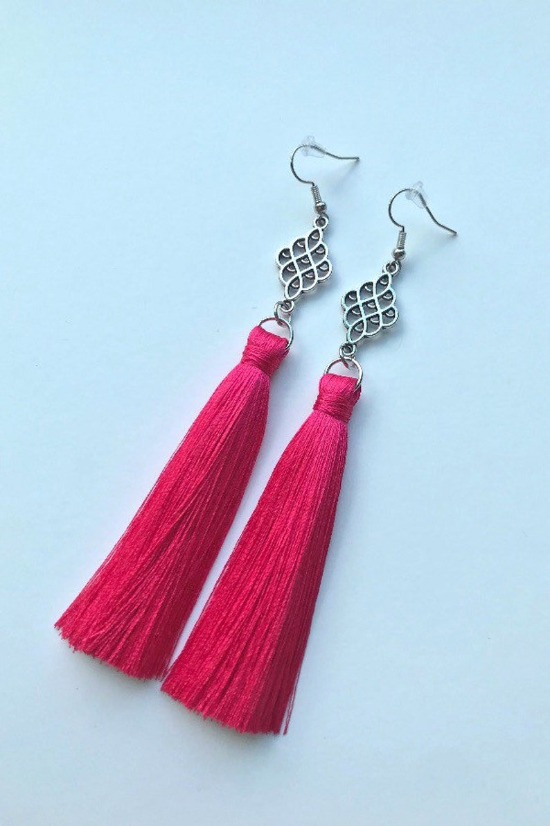 Hot Pink Tassel Earrings Tassel Earrings Short Tassel Etsy