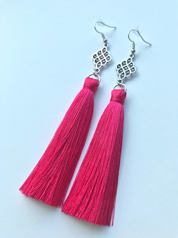 Hot Pink Tassel Earrings Tassel 