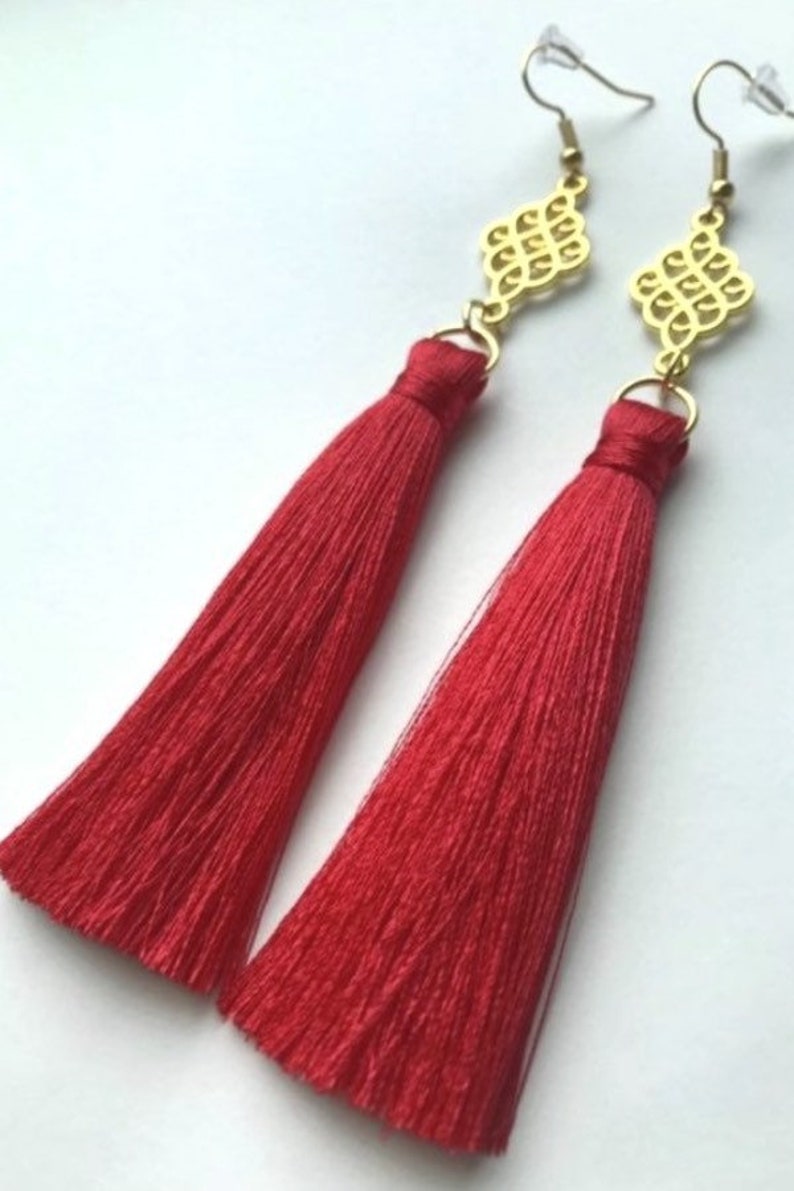 Red Tassel Earrings Tassel Earrings Fringe Earrings Trendy Etsy