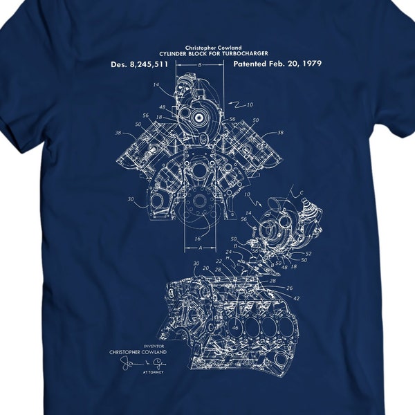 Zylinderblock für Turbolader Patent T-Shirt Herren Geschenkidee 100% Baumwolle