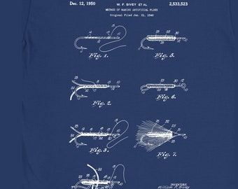 Fly Fishing Flies Patent T-Shirt Mens Gift Idea 100% Cotton Holiday Gift Christmas Birthday Present