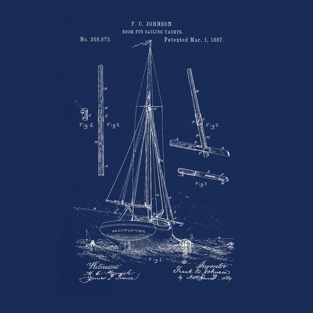 フランソワ・フランクの自筆画✨2艘のヨット 1887年帆船ヨット特許Tシャツ：航海設計図デザイン - Etsy 日本