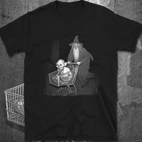 Wizard and Goblin Adventures Shopping Cart at Night Funny Graphic