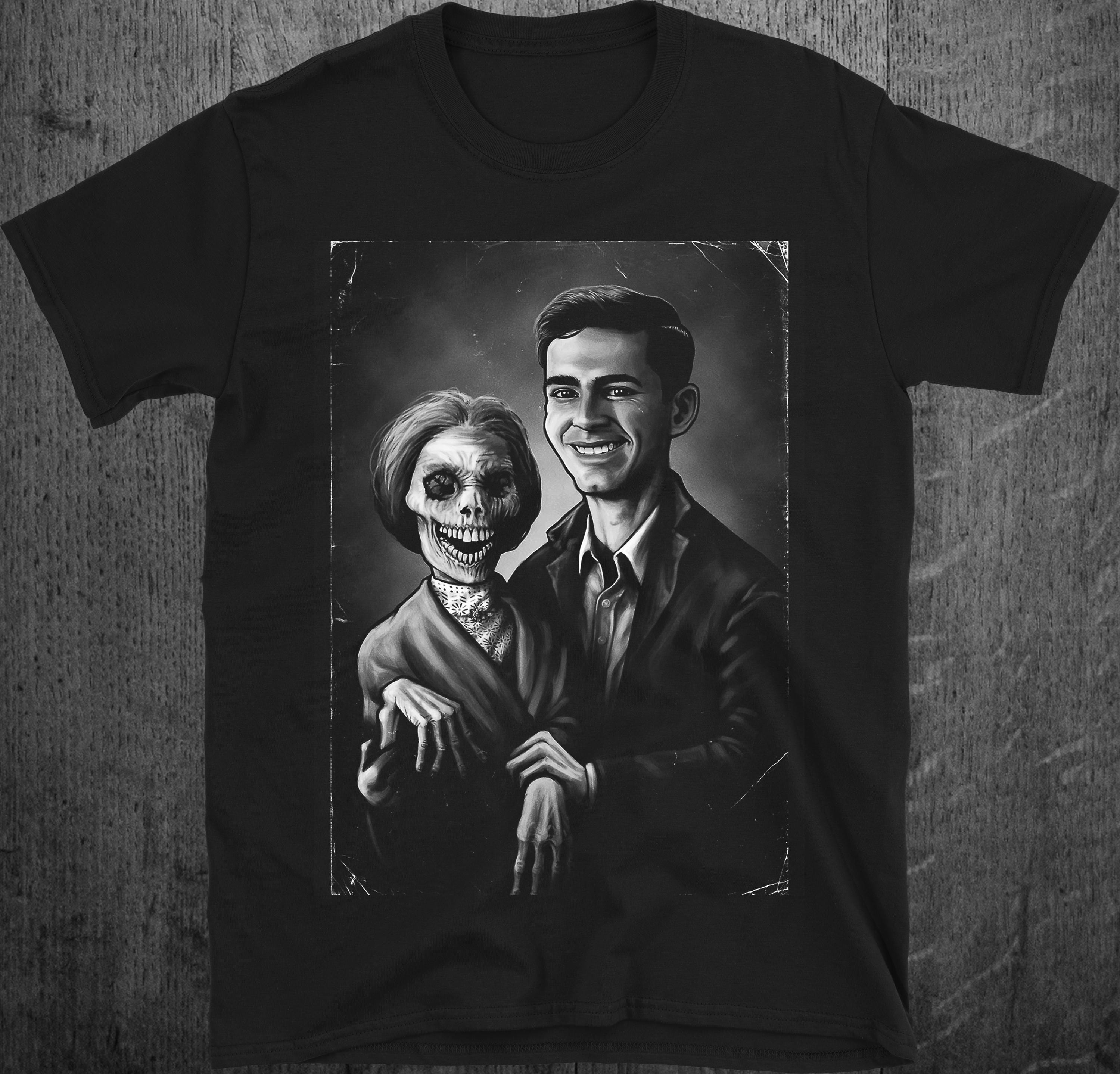 サイコTシャツ：ベイツ家のポートレート、ヒッチコックのホラー映画T 