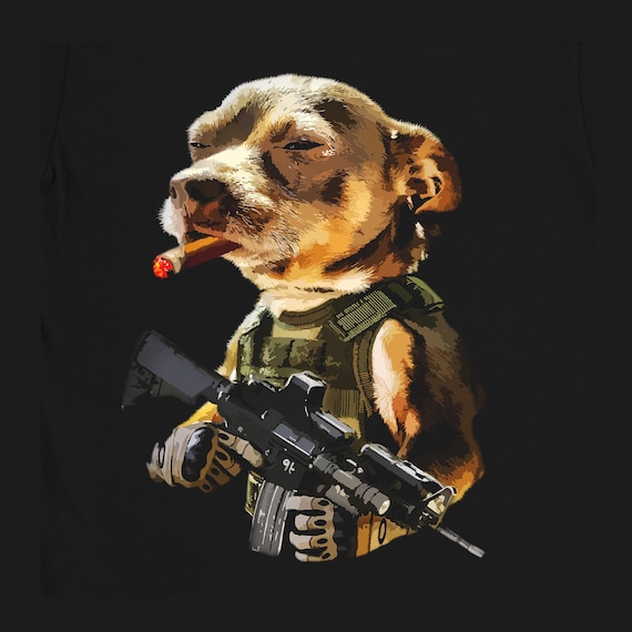 Army Pitbull Cigar Badass T shirt Mens Gift Idea Military Dog Warfare 100 Cotton Etsy
