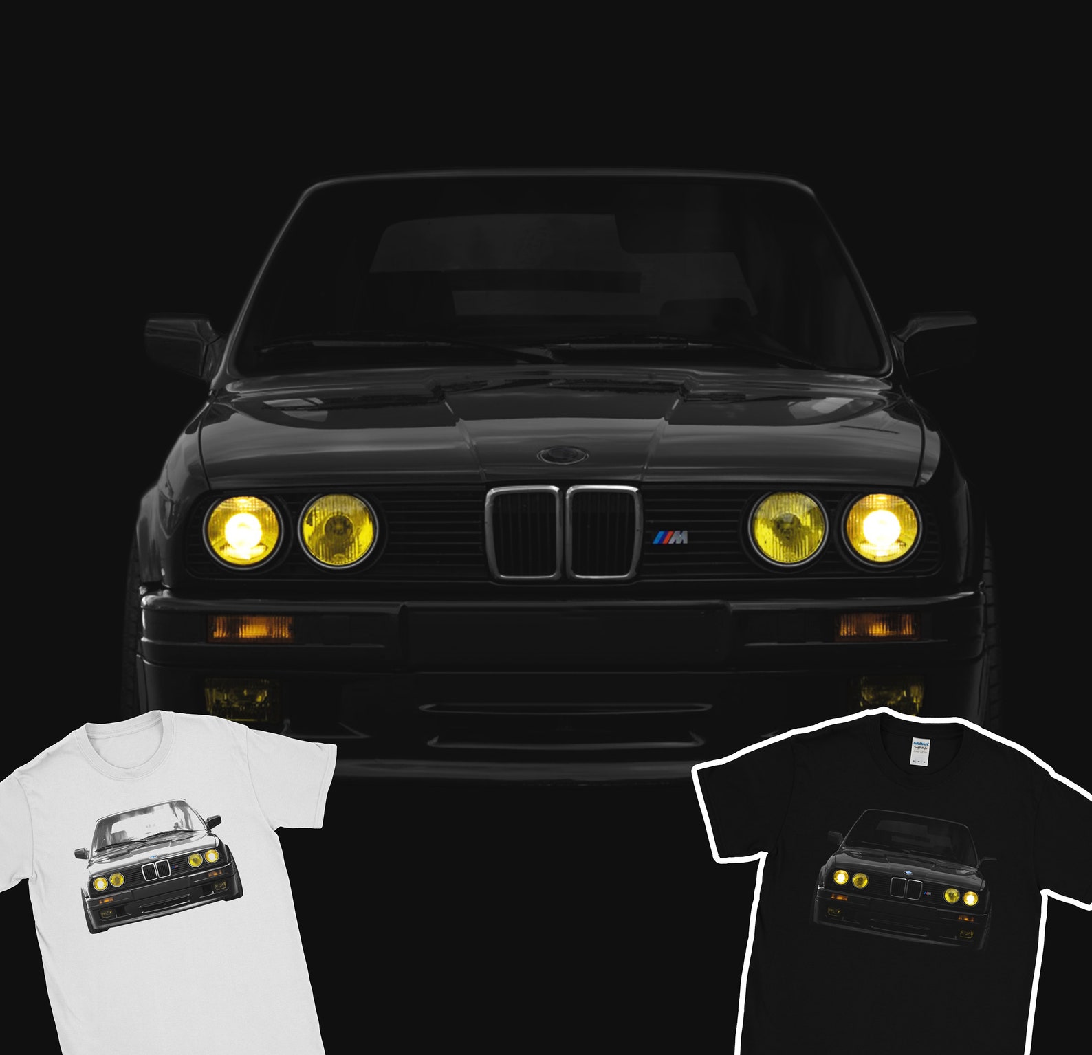 BMW E30 Yellow Headlights TShirt M power Bimmer 100 Cotton Etsy