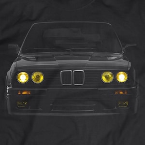 Classic E30 Car T-Shirt | Yellow Headlights Graphic Tee | Retro Car Lover Gift