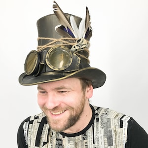 Steampunk golden hat Hat with feathers Hat cylinders for Halloween Golden hat for cosplay costume Steampunk hat with goggles Cosplay custom
