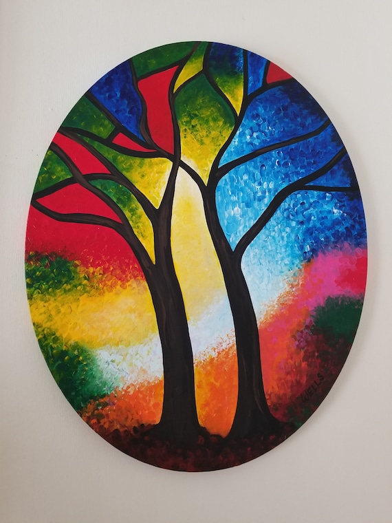 Stained Glass Trees 16 X 20 Oval Canvas Original Stained Glass Trees 16 X 20 Oval Canvas, Stained Glass Trees Images