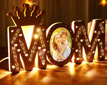 Custom Mom Photo Light Personalized Wood LED Name Lamp Decoration Mother's Day Gifts