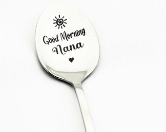 Good Morning Coffee Spoon Stainless Steel Spoon Gift for Nana Papa Mom