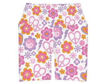 Colorful 90s High Waisted Yoga Shorts (AOP)