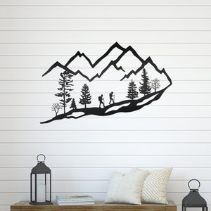 Hiker, Mountain, Trees, Forest, Metal Wall Art, Decor, Hiking, Hike