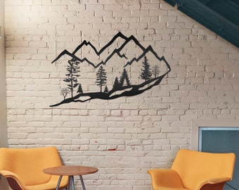 Mountain, Forest, Metal Wall Art, Decor, Trees, Scenic, Tree, Landscape, Black