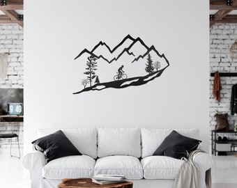 Metal Wall Art, Road, Trees, Bike, Mountain, Bicycle, Bike Wall Art, Decor