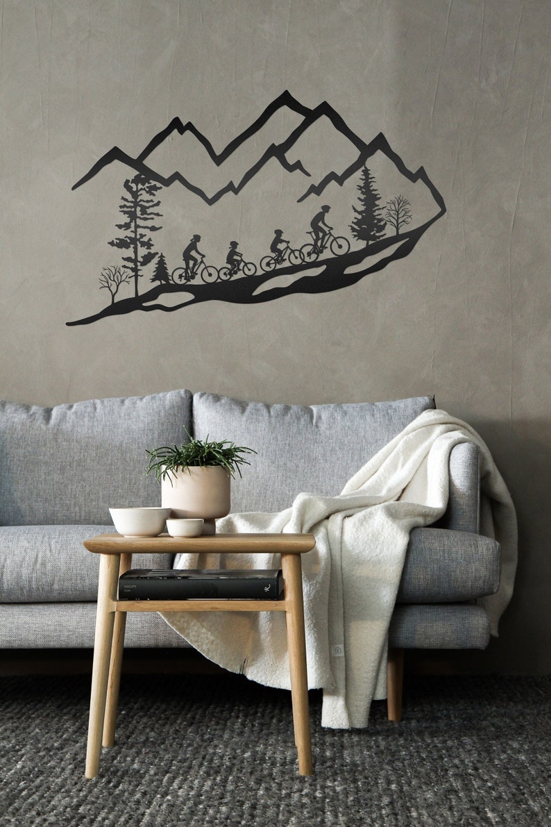 Metal Wall Art Mountain Bike Trees Mountain Bike Family Etsy