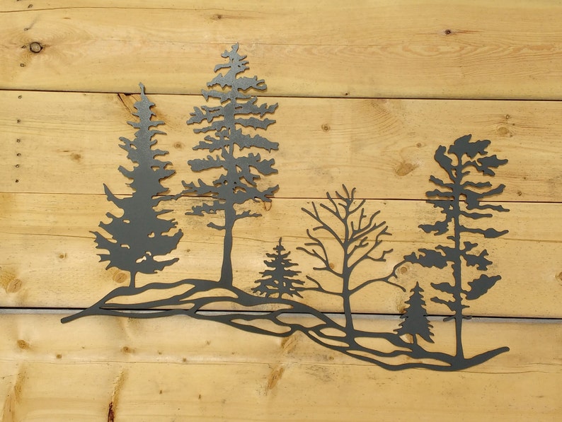 Metal Tree Hillside Wall Art Trees Scene 36 Wide