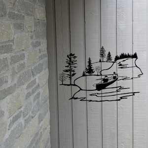 Canoe River Scene, Metal Wall Art, Decor, River, Canoe, Trees, Water