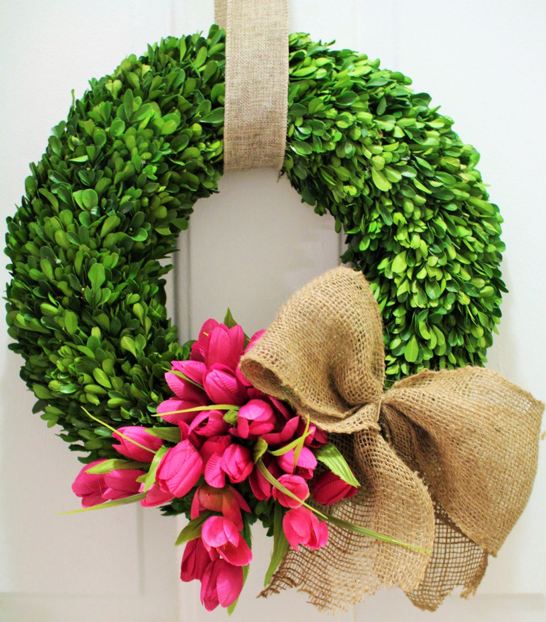 14,16 or 20 Inch Spring Wreath ,silk Tulip Wreath , Boxwood Wreath ...
