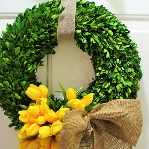 14,16 or 20 inch Spring wreath ,silk tulip wreath , boxwood wreath , preserved boxwood wreath ,indoor wreath image 4