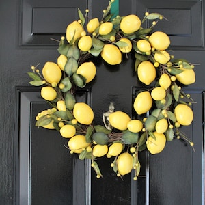 Yellow  wreath ,  Lemon table topper ,berry decor ,front door wreath, summer designs , door hanger ,