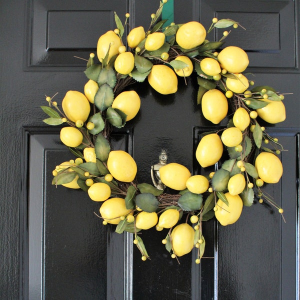Yellow  wreath ,  Lemon table topper ,berry decor ,front door wreath, summer designs , door hanger ,