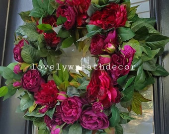 20 inch mixed Peony Fall Spring Front Door Wreaths, Fall Center Piece Wreath ,mother's day Wreaths, plum peony Fall Wreath, harvest wreath