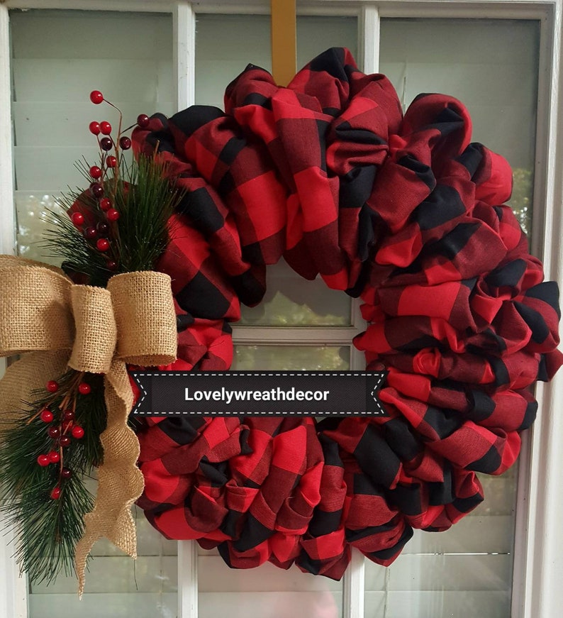 Red Buffalo Plaid Wreath Christmas Wreath Front Door Wreath Etsy