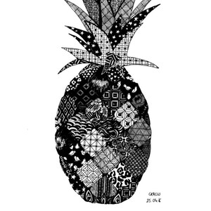 PINEAPPLE / PINEAPPLE decor art print, black white poster, pineapple decor, botanic image 2