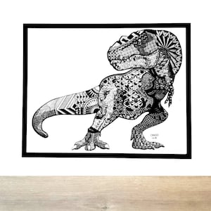 T-REX / Tiranossauro - impressão da pintura original de padrões de dinossauros animais CRACCO