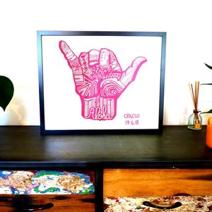 SHAKA ALOHA - Polynesia, hawaiian sign / Surf sign painting, CRACCO art print, surf patterns, print patterns doodle