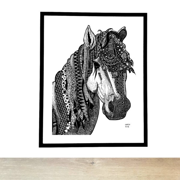 CHEVAL DE CAMARGUE / Camargue Horse -animal horse art print, animal horse poster, animal horse wall art decor, animal horse black white -