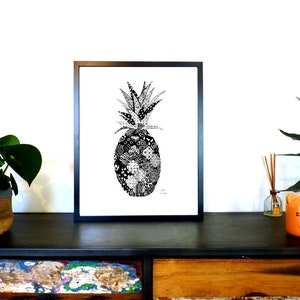 PINEAPPLE / PINEAPPLE decor art print, black white poster, pineapple decor, botanic image 5