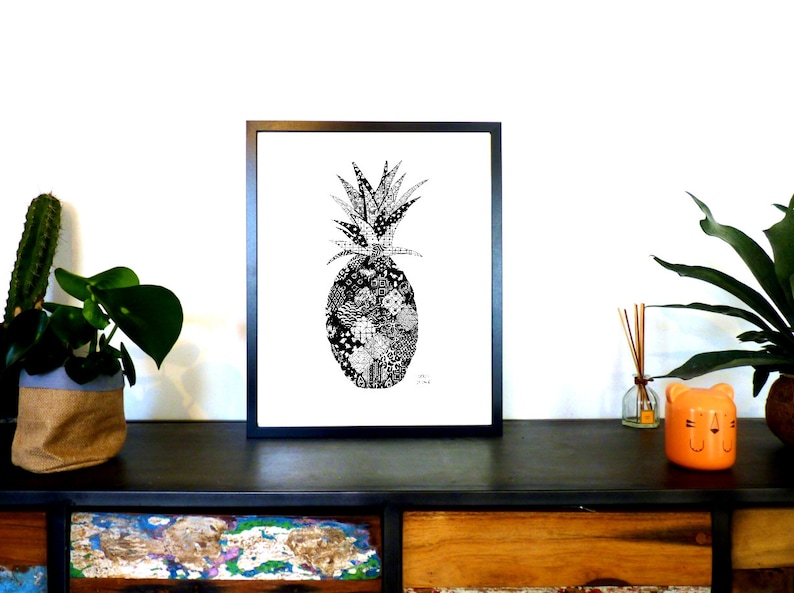 PINEAPPLE / PINEAPPLE decor art print, black white poster, pineapple decor, botanic image 5