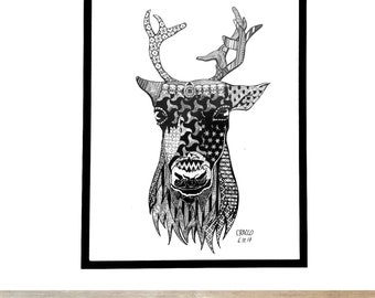 REINDEER / CARIBOU / REINDEER - winter gift x mas animal wall art decor, black white print poster