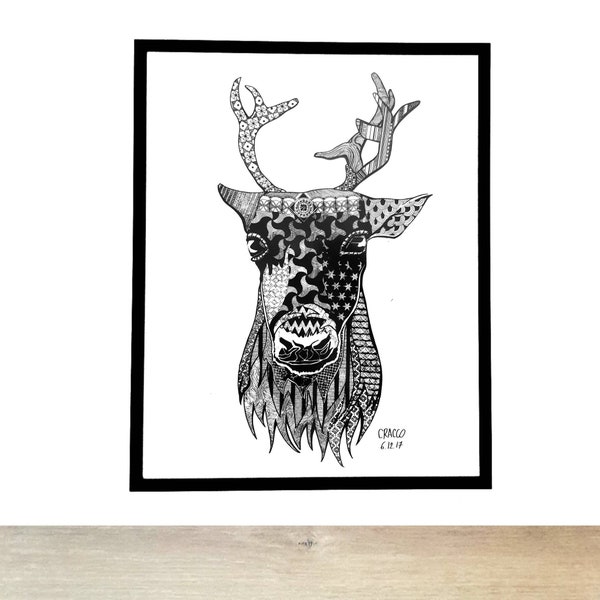 RENNE / CARIBOU / REINDEER - winter gift x mas animal wall art decor, black white print poster