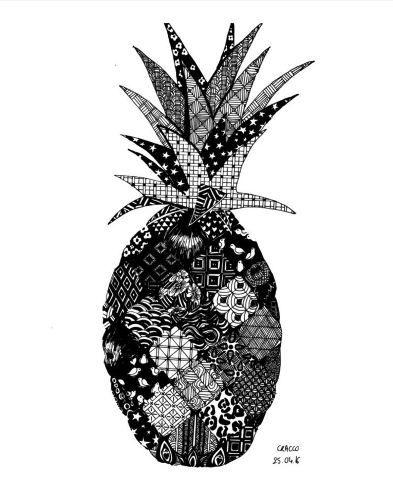 PINEAPPLE / PINEAPPLE decor art print, black white poster, pineapple decor, botanic image 2