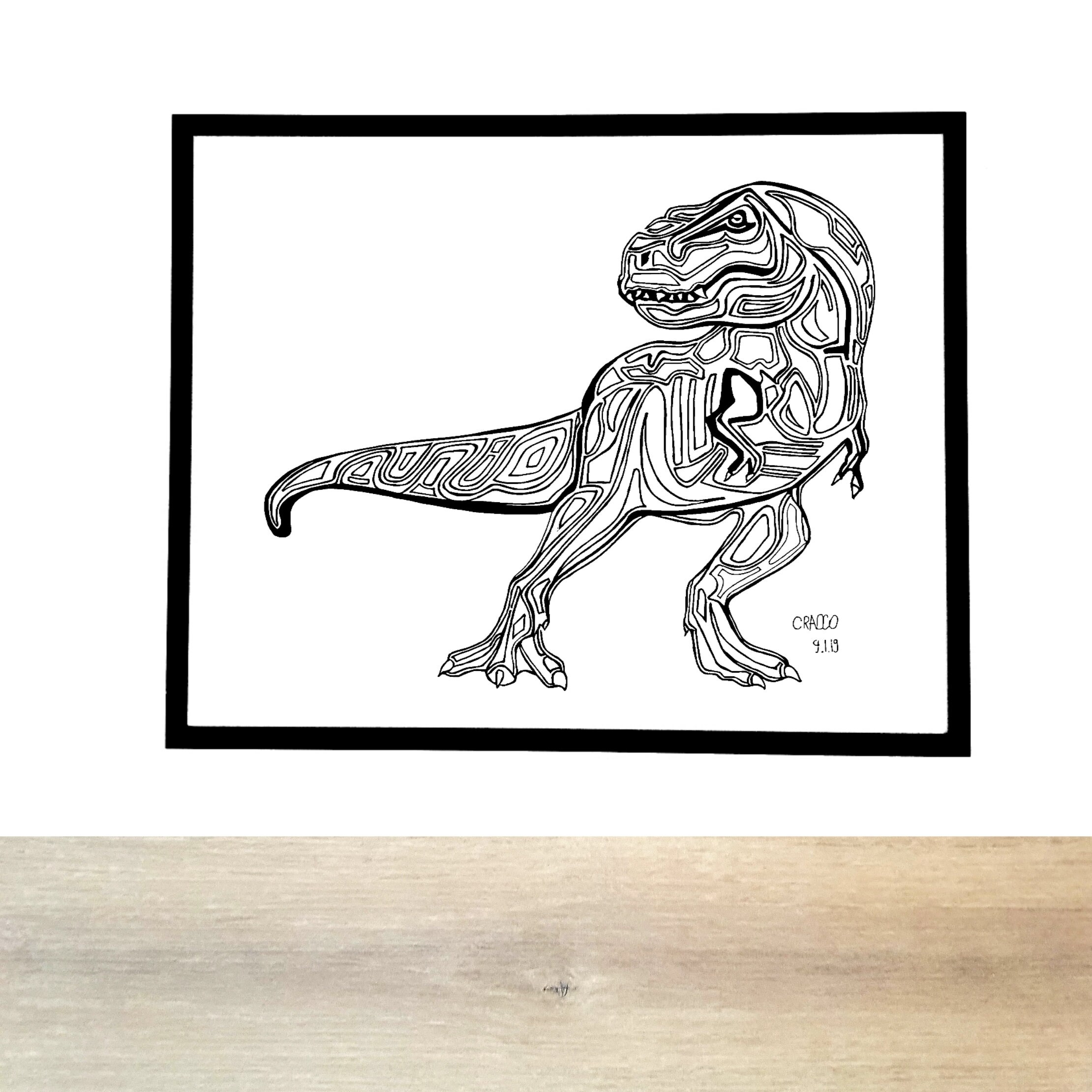 T Rex Dinosaure/Dinosaur Art Print, Poster, Kid Wall Decor, Child Art, Animal Black White Poster Dec