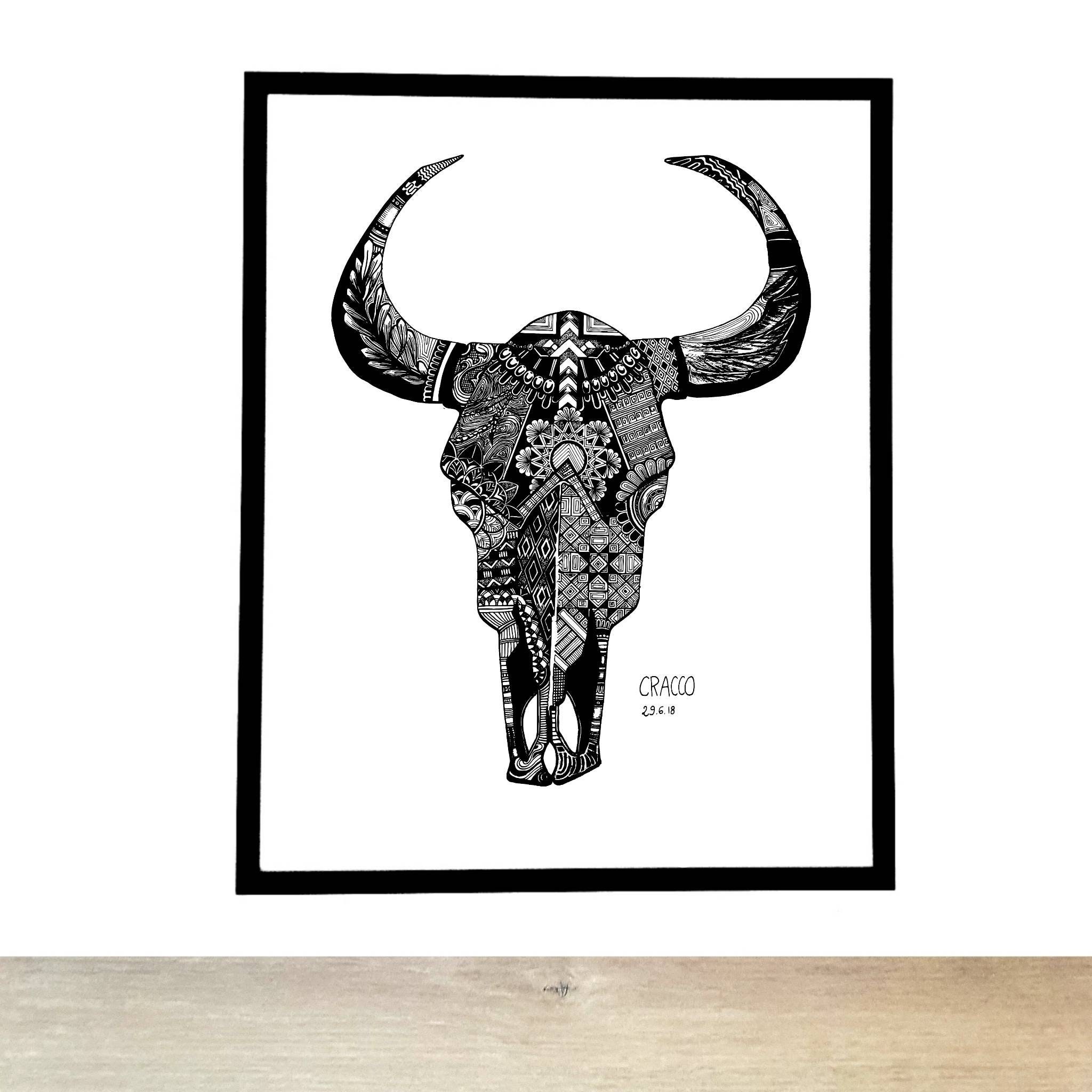 Tete de Taureau 2 | Tete de Mort, Crâne, Vache, Bull Skull Cow - Decor Art Print Poster, Usa Animal