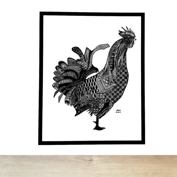 COQ / ROOSTER - rooster animal poster, kitchen animal poster, kitchen wall decor, rooster animal wall art print, chicken wall decor -