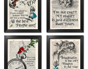Alice In Wonderland Prints Set Of 4 Poster Quotes Wall Art Sister Gift Decor Best Friend Print ART 210
