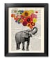 Elefant mit Blumen, Elefant Druck, Blumendruck, Kunstdruck, Illustration Druck, Buch seite Druck, Wörterbuch Kunst, Liebe Druck [ART 047] 