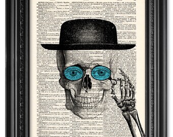 Mr. Skull, Skull art print, Dictionary art print, Vintage book art print, upcycled dictionary page, Home Wall Decor, Gift poster [ART 095]