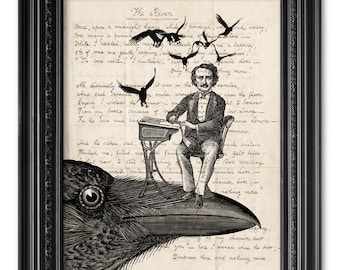 Edgar Allan Poe Kunstdruck, Original Handschrift Edgar Allan Poe The Raven Zitat Druck, Edgar Allan Poe Kunstdruck, Literarisches Geschenk