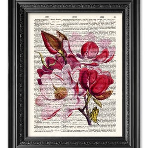 Magnolia print, Dictionary art print, Flower Print, Vintage book art print, Old Book Page, Home Wall Decor, Gift poster [ART 216]
