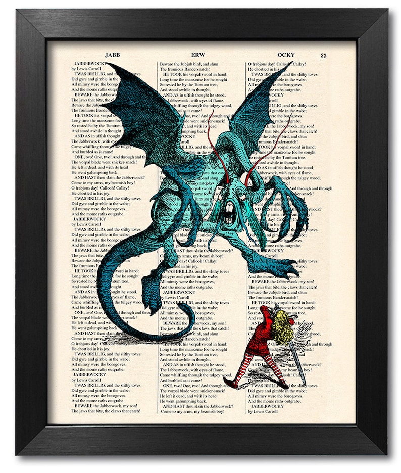 Jabberwocky Poem print, Alice in Wonderland, Quote print, Dictionary art print, Wall Decor, Gift poster, dorm decor ART 139 image 1