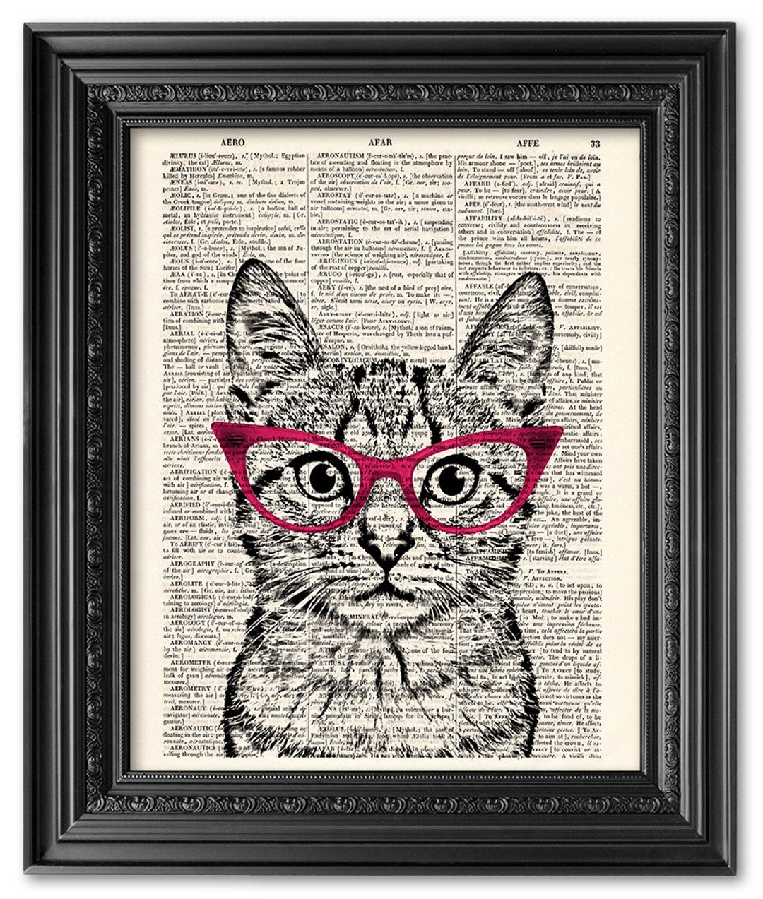Cat Wearing Glasses Funny Cat Print Dictionary Art Print - Etsy