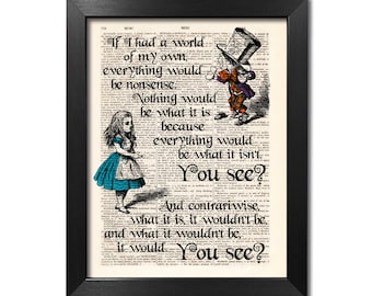 Alice in Wonderland Print, World of my own, Alice Quote, Dictionary art print, Mad Hatter, Home Wall Decor, Gift poster, Book Wall Art