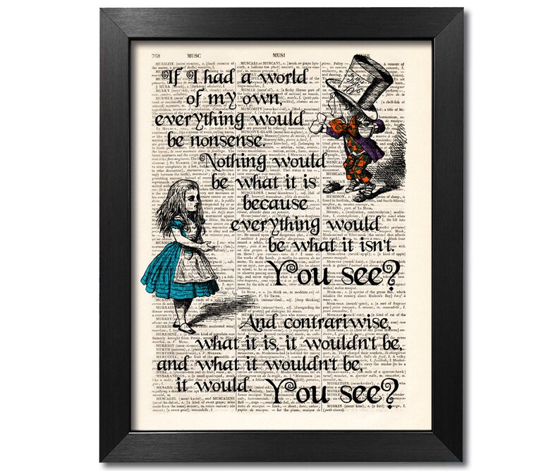 Hatter Text Alice in Wonderland Print, World of My Own, Alice Quote, Dictionary Art ...