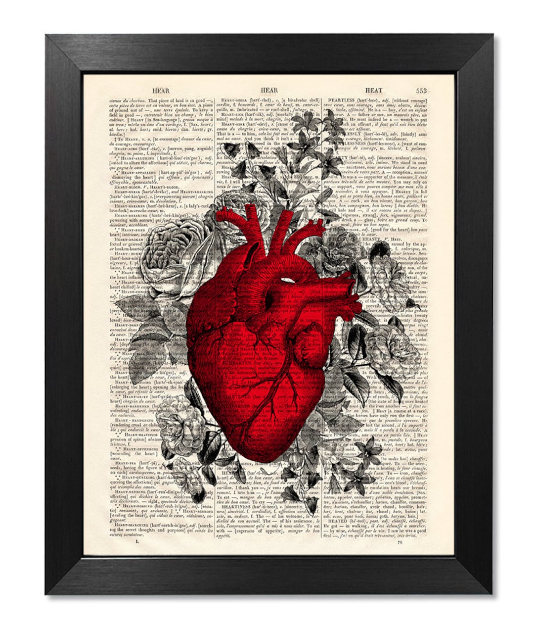 Anatomical Red Heart Flowers Print Anatomical Heart Print